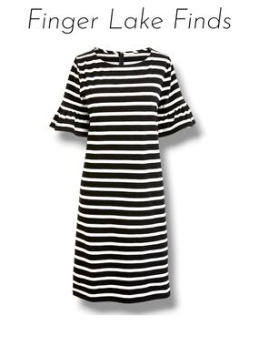 J. Crew NWT Black and White Striped Ruffle Sleeve Shift Dress, L